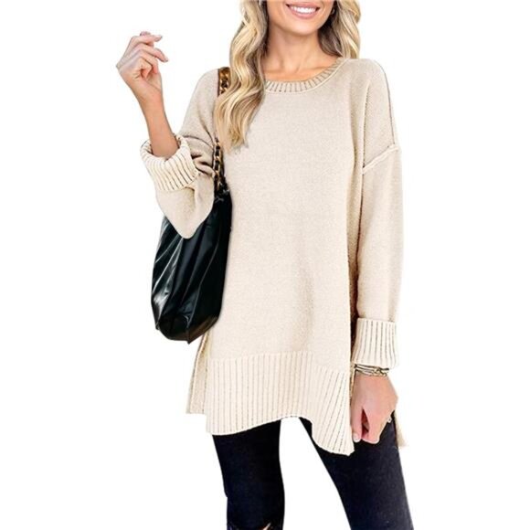 Womens Oversized Pullover Sweater Casual Long Sleeve Crew Neck Fall Winter Top - Picture 1 of 6